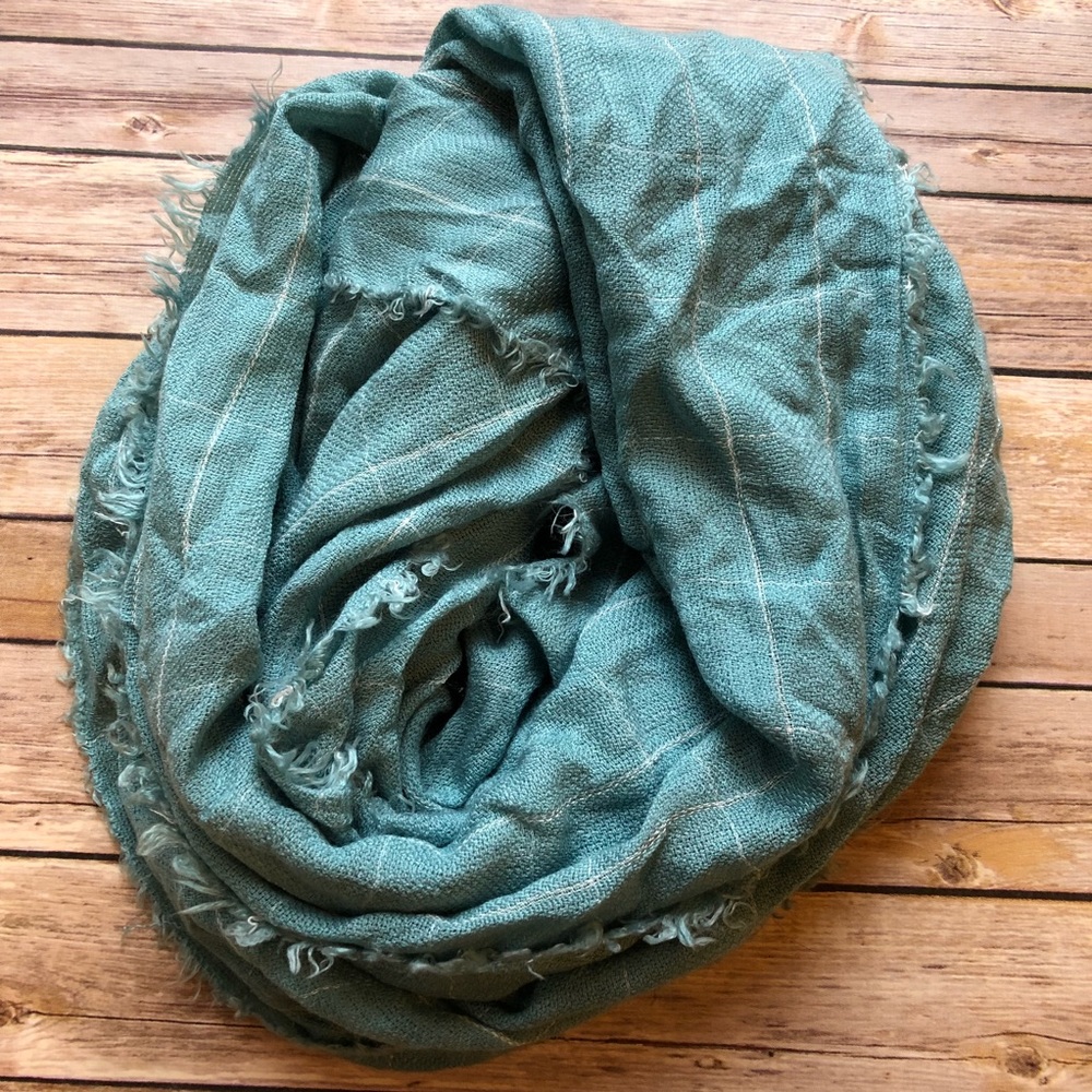 Teal and White Window Pane Infinity Scarf
